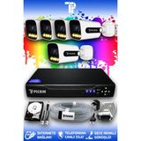 Picam 5 Kameralı Ultra 5 Dış Kamera Set 500 GB 5 MP 2K Net Renkli Gece Görüşlü Güvenlik Kamerası Sistemi