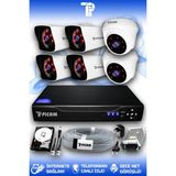 PICAM 6 Kameralı Kare 2 İç Kamera Set 2 TB HDD Full HD Gece Görüşlü Güvenlik Kamerası Sistemi