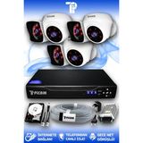 PICAM 6 Kameralı Kare 3 İç Kamera Set 1 TB HDD Full HD Gece Görüşlü Güvenlik Kamerası Sistemi
