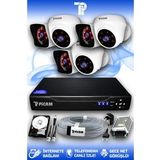 PICAM 6 Kameralı Kare 3 İç Kamera Set 100 GB HDD Full HD Gece Görüşlü Güvenlik Kamerası Sistemi