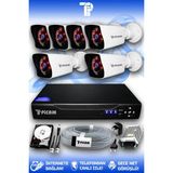PICAM 6 Kameralı Kare 6 Dış Kamera Set 100 GB HDD Full HD Gece Görüşlü Güvenlik Kamerası Sistemi