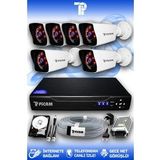 PICAM 6 Kameralı Kare 6 Dış Kamera Set 2 TB HDD Full HD Gece Görüşlü Güvenlik Kamerası Sistemi