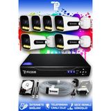 Picam 6 Kameralı Ultra 6 Dış Kamera Set 2 TB 5 MP 2K Net Renkli Gece Görüşlü Güvenlik Kamerası Sistemi