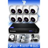 PICAM 8 Kameralı Dome 8 İç Kamera Set 100 GB HDD Full HD Gece Görüşlü Güvenlik Kamerası Sistemi