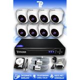 PICAM 8 Kameralı Dome 8 İç Kamera Set 2 TB HDD Full HD Gece Görüşlü Güvenlik Kamerası Sistemi