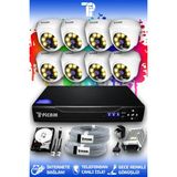 PICAM 8 Kameralı Dome 8 İç Kamera Set 320 GB HDD Full HD Renkli Gece Görüşlü Güvenlik Kamerası Sistemi