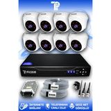 PICAM 8 Kameralı Dome 8 İç Kamera Set HDD'siz Full HD Gece Görüşlü Güvenlik Kamerası Sistemi