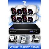 PICAM 8 Kameralı Kare 4 İç Kamera Set 2 TB HDD Full HD Gece Görüşlü Güvenlik Kamerası Sistemi