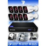 PICAM 8 Kameralı Kare 8 Dış Kamera Set 1 TB HDD Full HD Gece Görüşlü Güvenlik Kamerası Sistemi