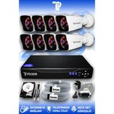 PICAM 8 Kameralı Kare 8 Dış Kamera Set 2 TB HDD Full HD Gece Görüşlü Güvenlik Kamerası Sistemi
