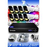 Picam 8 Kameralı Süper 8 Dış Kamera Set HDD'siz 5 MP Full HD Renkli Gece Görüşlü Güvenlik Kamerası Sistemi