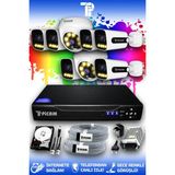 Picam 8 Kameralı Ultra 2 İç Kamera Set 100 GB 5 MP 2K Net Renkli Gece Görüşlü Güvenlik Kamerası Sistemi