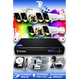 Picam 8 Kameralı Ultra 2 İç Kamera Set 2 TB 5 MP 2K Net Renkli Gece Görüşlü Güvenlik Kamerası Sistemi