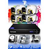 Picam 8 Kameralı Ultra 4 İç Kamera Set 250 GB 5 MP 2K Net Renkli Gece Görüşlü Güvenlik Kamerası Sistemi