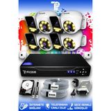 Picam 8 Kameralı Ultra 4 İç Kamera Set 500 GB 5 MP 2K Net Renkli Gece Görüşlü Güvenlik Kamerası Sistemi
