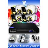 Picam 8 Kameralı Ultra 4 İç Kamera Set HDD'siz 5 MP 2K Net Renkli Gece Görüşlü Güvenlik Kamerası Sistemi