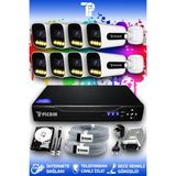 Picam 8 Kameralı Ultra 8 Dış Kamera Set 320 GB 5 MP 2K Net Renkli Gece Görüşlü Güvenlik Kamerası Sistemi