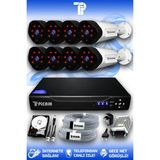 PICAM 8 Kameralı Uzay 8 Dış Kamera Set 320 GB HDD Full HD Gece Görüşlü Güvenlik Kamerası Sistemi