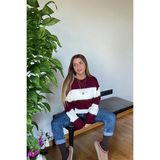 Picco Boutique Eni Sezon Şık Çizgili Yumoş Kazak Kaliteli Marka Günlük Kadın Oversize Model - Bordo - XL