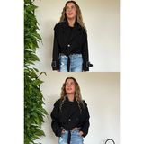 Picco Boutique Oversize Modern Tarz Kesim Tek Düğmeli Şık Kahverengi Sonbahar Kış Kadın Kısa Ceket Modası - Siyah - XS