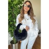 Picco Boutique Tüy Dökmeyen Peluş Halka Saplı Kadın Mini Dayanıklı Omuz Çantası Yumuşak Kürk Görünümlü Şık Tasarım - Siyah