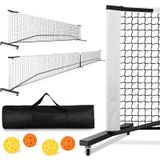 Pickleball Net Taşınabilir Dış Mekan Tekerlekli Turşu Ağı, Taşıma Çantalı Turşu Topu Ağı Seti, Düzenleme Boyutu 22FT ve Yarım Mahkeme 11FT, Sağlam Çelik Çerçeve, Araba Yolu için 4 Turşu Topu (Montaj