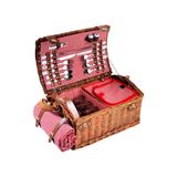 Picnic&co Piknik Sepeti 4 Kişilik El Yapımı Hasır Piknik Seti Pötikare Desenli (NZ-06)