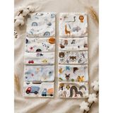 Pico Baby Pamuklu Müslin / 10'lu Desenli / Bebek Ağız Mendili - Mavi - 0 - 3 Yaş