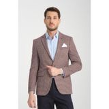 Pico Erkek Bordo Kendinden Desenli Örme Kumaş Slim Fit Mono Yaka Dar Kesim Blazer Ceket Bordo 54