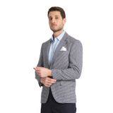 Pico Erkek Koyu Lacivert Kendinden Desenli Örme Kumaş Slim Fit Mono Yaka Dar Kesim Blazer Ceket Koyu Lacivert 48