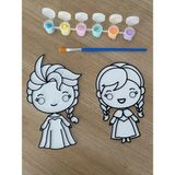 PicStory 2'li Karlar Ülkesi Boyama Seti - Elsa & Anna Dıy Boyama Plakaları (6 Renk Boya + Fırça Dahil) - Beyaz