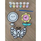 PicStory 3’lü Sevimli Doğa Boyama Seti - Eğitici Dıy Boyama Plakaları (6 Renk Boya + Fırça Dahil) - Beyaz