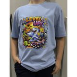 Pidal Giyim Oyun Temalı Level Up Baskılı Pamuklu Yumuşak Dokulu Kısa Kollu Erkek Çocuk Tişört - Bebek Mavisi - 7 - 8 Yaş