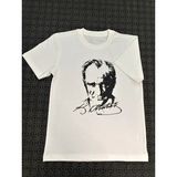 Pidal Mustafa Kemal Atatürk Resimli ve Imzalı Baskılı Çocuk Tişörtü - Ekru - 13 - 14 Yaş