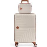 Piel Lino Büyük Boy ve Makyaj Polipropilen Valiz PL015239-LMK Beyaz-Camel - Beyaz - Camel