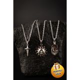 Piercing Market Steel & Silver 3 Lü Set Kombin Kolye Kutup Yıldızı Güneş Ve Ay Özel Tasarım Hediyelik Kolye Set