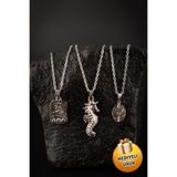 Piercing Market Steel & Silver 3 Lü Set Kombin Kolye Madalyon Denizatı Ve Mısır Piramit Figürlü Özel Tasarım Hediyelik Kolye Set