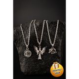 Piercing Market Steel & Silver 3 Lü Set Kombin Kolye Madalyon Mikail Meleği Ve Fil Özel Tasarım Hediyelik Kolye Set