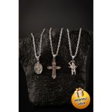 Piercing Market Steel & Silver 3 Lü Set Kombin Madalyon Haç Ve Okçu Melek Tasarım Hediyelik Kolye Set
