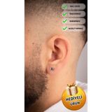 Piercing Market Steel & Silver Erkek Çelik Mistik Topaz Taşlı Paslanmaz Kararmaz Özel Tasarım Moda Küpe