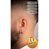 Piercing Market Steel & Silver Erkek Çelik Takı Halka Siyah Mineli Model Küpe Paslanma Kararma Yapmaz
