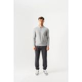 Piero Perla Polo Yaka Slim Fit Uzun Kollu Erkek Gri Melanj T-Shirt - 2XL
