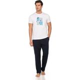 Pierre Cardin %100 Pamuk Penye Erkek Pijama Takım, Yazı Baskılı Bisiklet Yakalı, Cep Detay - Beyaz - 2XL