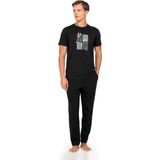 Pierre Cardin %100 Pamuk Penye Erkek Pijama Takım, Yazı Baskılı Bisiklet Yakalı, Cep Detay - Siyah - XL