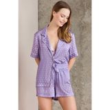 Pierre Cardin 1225 Kadın Saten Pijama Takımı, Şort, Violet, S Beden