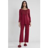Pierre Cardin 1241 Bordo Kadın Penye Dantelli Pijama Takımı