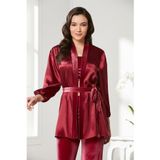Pierre Cardin 2050 Kadın Kadife Saten Sabahlıklı Pijama Takım, Bordo, S