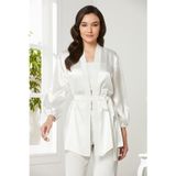 Pierre Cardin 2050 Kadın Kadife Saten Sabahlıklı Pijama Takım, Ekru, S Beden