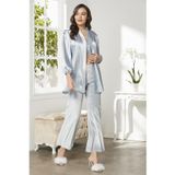 Pierre Cardin 2050 Kadın Kadife Saten Sabahlıklı Pijama Takım, Mist, S Beden