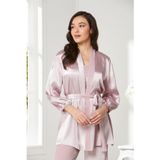 Pierre Cardin 2050 Kadın Kadife Saten Sabahlıklı Pijama Takım, Rose, S Beden